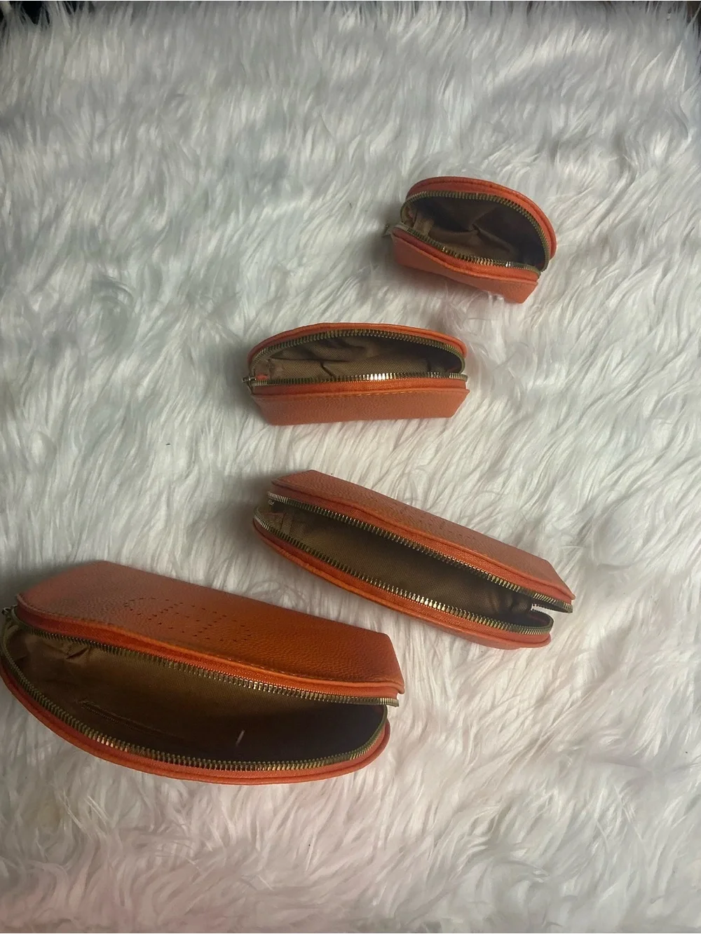 Women's Orange Leather Zip Pouch Shoe Accessories